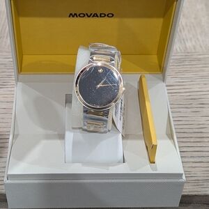 $1350 Mens Movado "Temo" Bracelet Watch Silver/Gold/Black 38mm